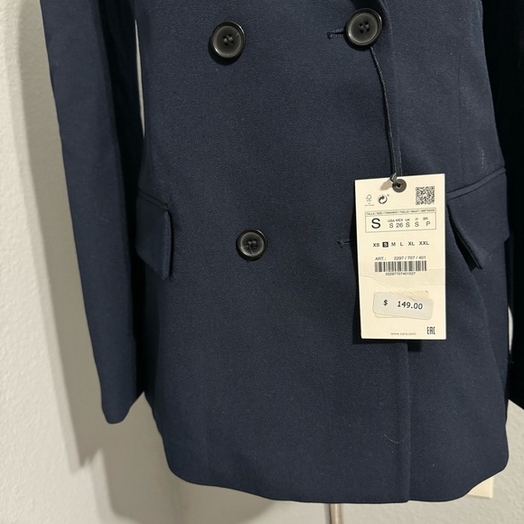 Zara Bloggers Fav Navy Blue Tailored Double Breasted Lapel Collar Blazer‎ Zs S - Picture 12 of 16